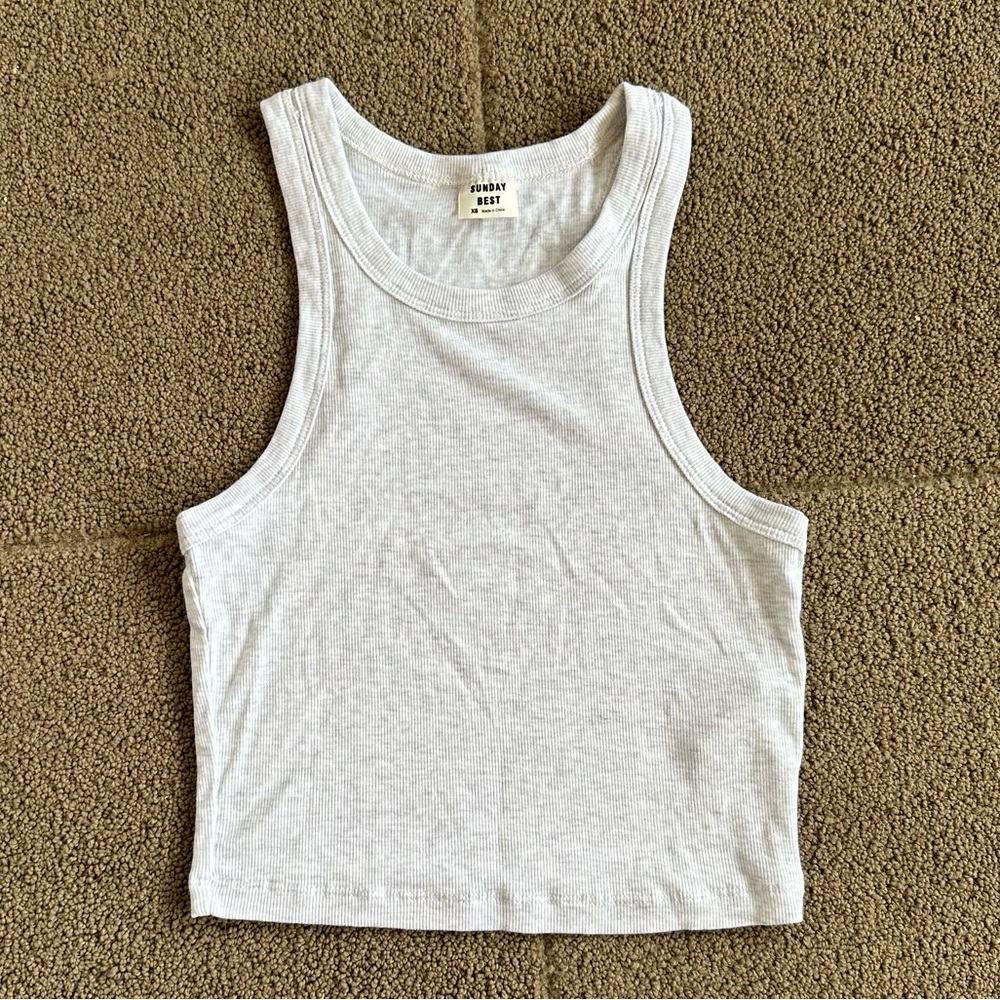 NWOT Aritzia: Sunday Best Honor Tank Hip (XS Heather Cloud White)